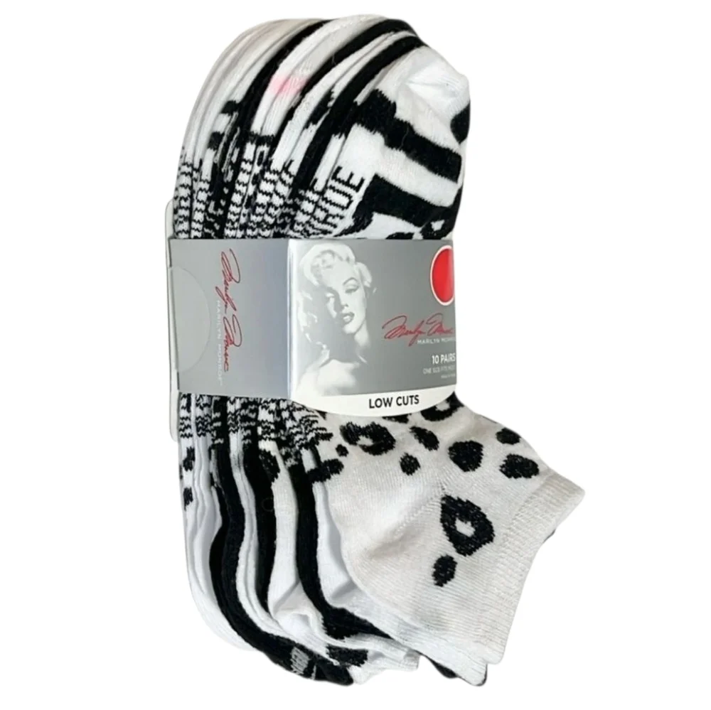 Marilyn Monroe Black & White Casual Low Cut No Show Womens Ankle Socks Ten Pairs